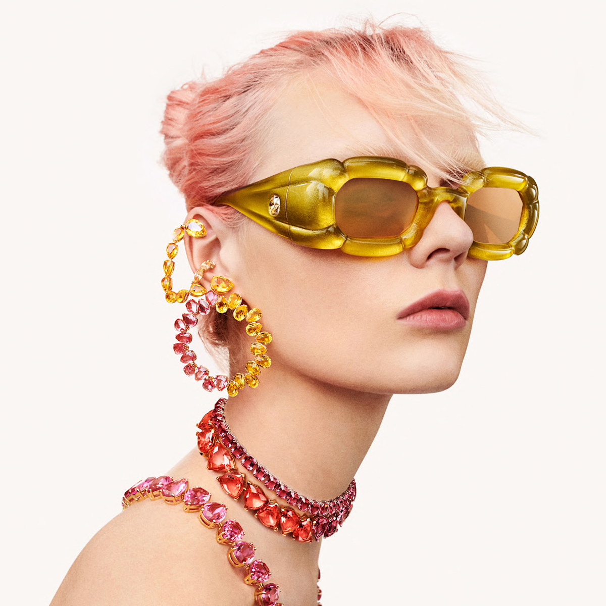 Swarovski Jewelry Millenia Hoop Multicolored Pear Cut Crystals and Gold Pierced Earrings